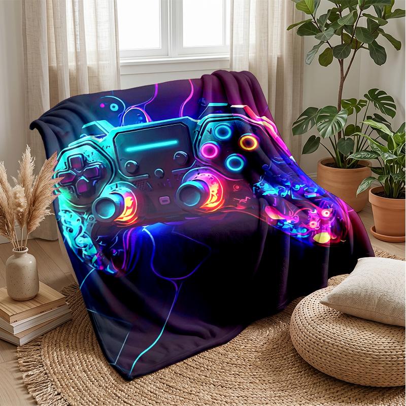 Neon Game Controller Theme blanket Lightweight Warm Flannel Blanket Decorative Throw Blanket for Home Decoration