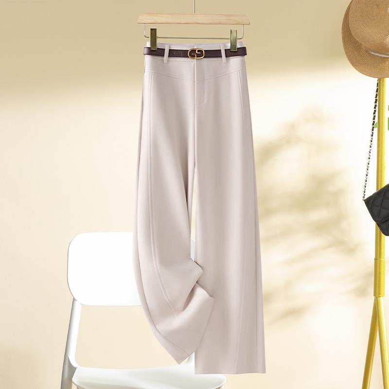 Women's Woolen Casual Pants - 2024 Autumn/Winter Collection, Relaxed Fit, Narrow/Wide Leg, Lazy Straight-Leg Style