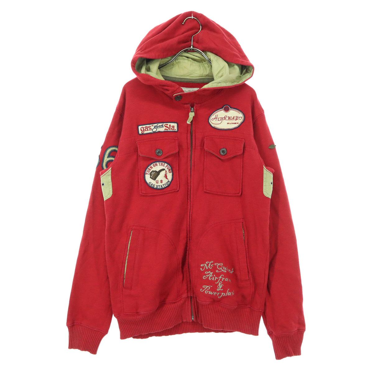 AVIREX Wappen Long sleeve Zip hoodie L Red Men s Used 9463₽