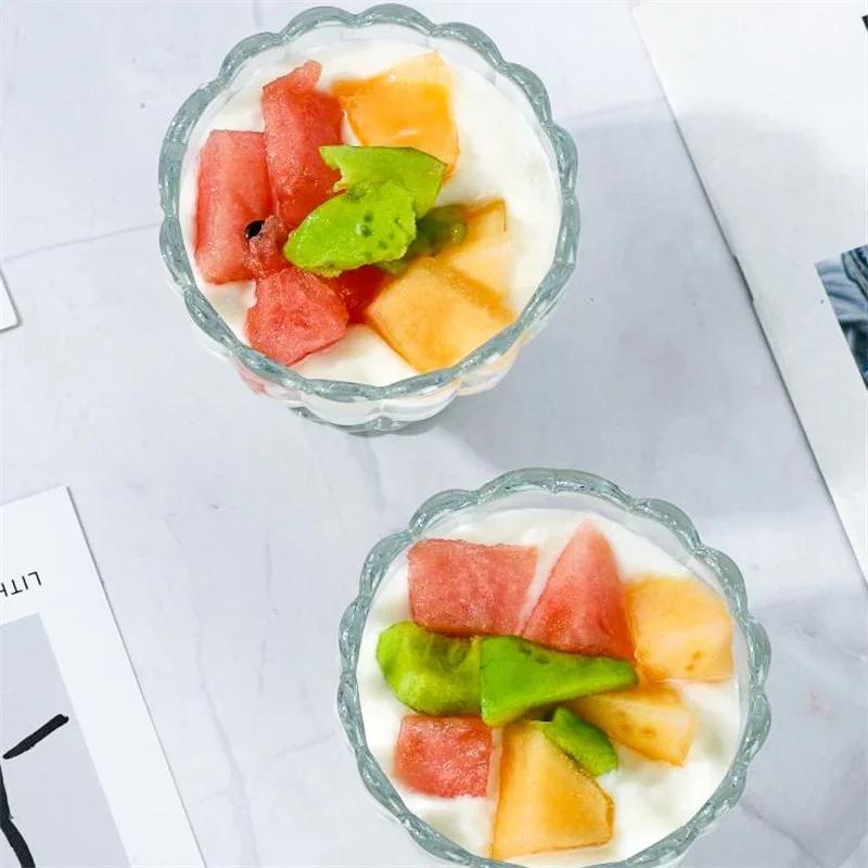 Petal Shape Ice Cream Yogurt Glass Cup Summer Pudding Dessert Cups Snack Nut Fruit Salad Bowl Wine Glass for Home Dessert Shop