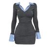 American Spice Girl niche fake two-piece gray knitted dress women's autumn temperament inner slim-fitting hip-wrapped short skirt