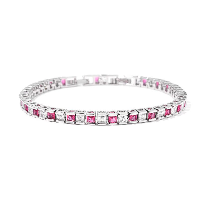 Prinzessin Fang Farbverlauf Edelstein Regenbogen Voll Diamant Kette Platiniert Platinfarbe Saphir Zirkon Temperament Armband Damen
