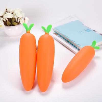 1PCS Kawaii Silicone Carrot Pencil Pen Case Students Gifts Pencil Bag School Stationery Bag