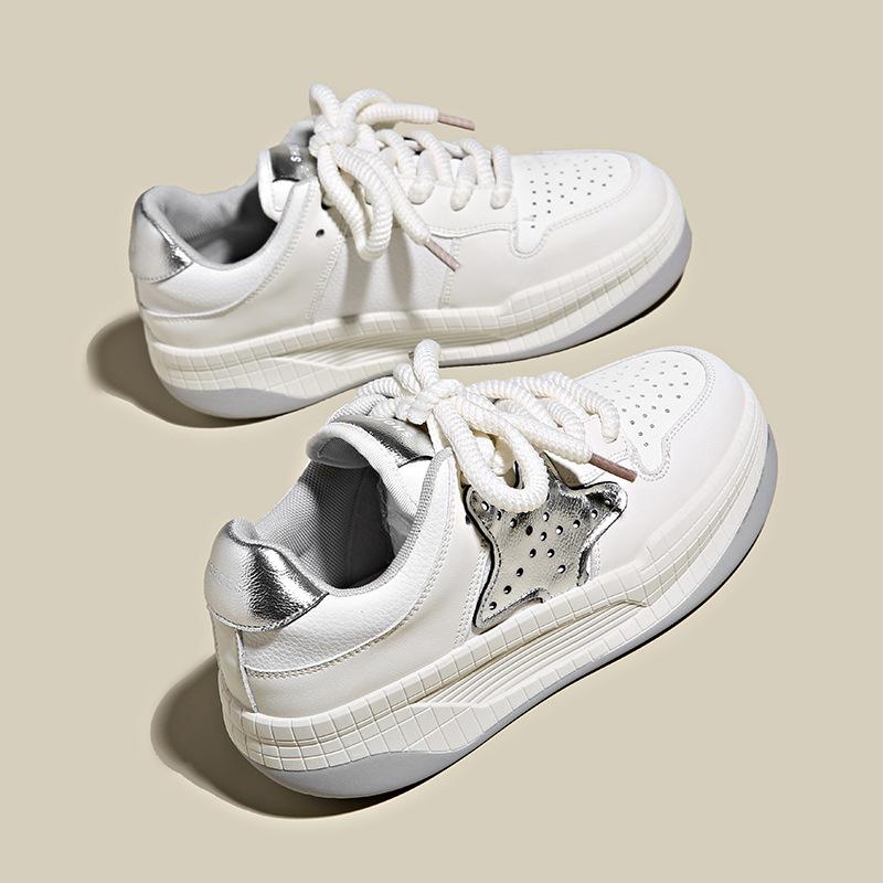 

Женская обувь на платформе 2025 туфли-хлебцы весна и осень универсальные высокие каблуки маффины повседневная обувь обувь для скейтборда звездная обувь белая обувь 40 серебряный