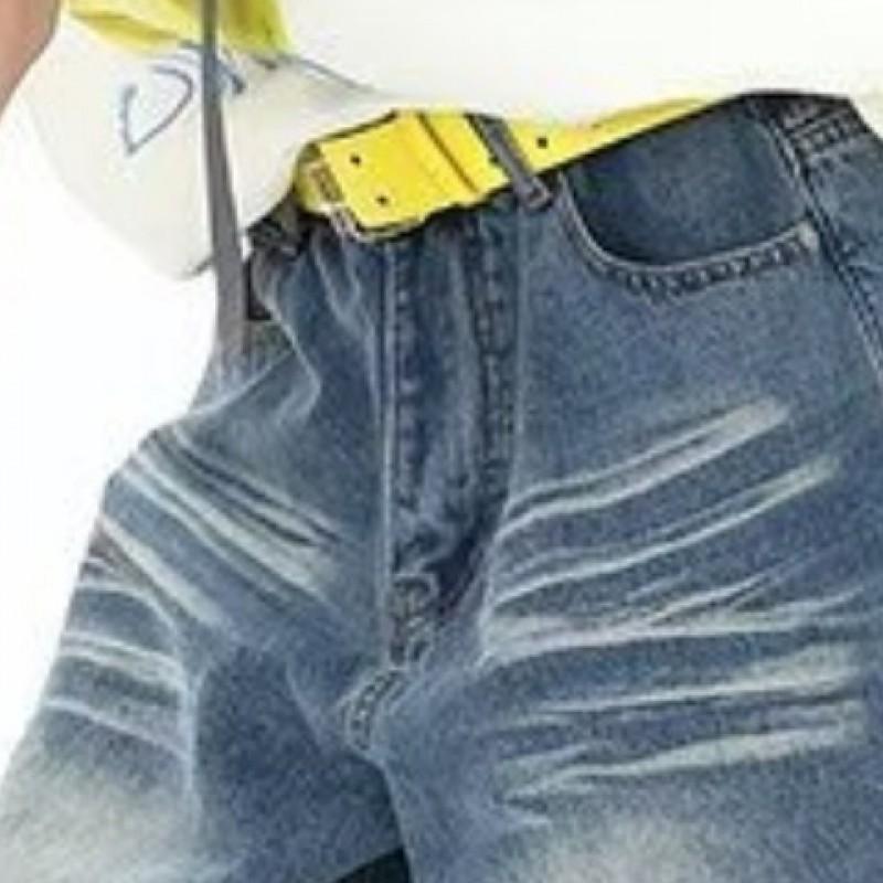 2026 Womens Trendy Denim Shorts Vintage Star Embroidery Straight Leg Casual Jeans