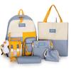 2021 5-teiliges Set Canvas-Rucksack Mode Damen Rucksäcke Wasserdichter Reiserucksack Schulrucksack Rucksack mit hoher Kapazität