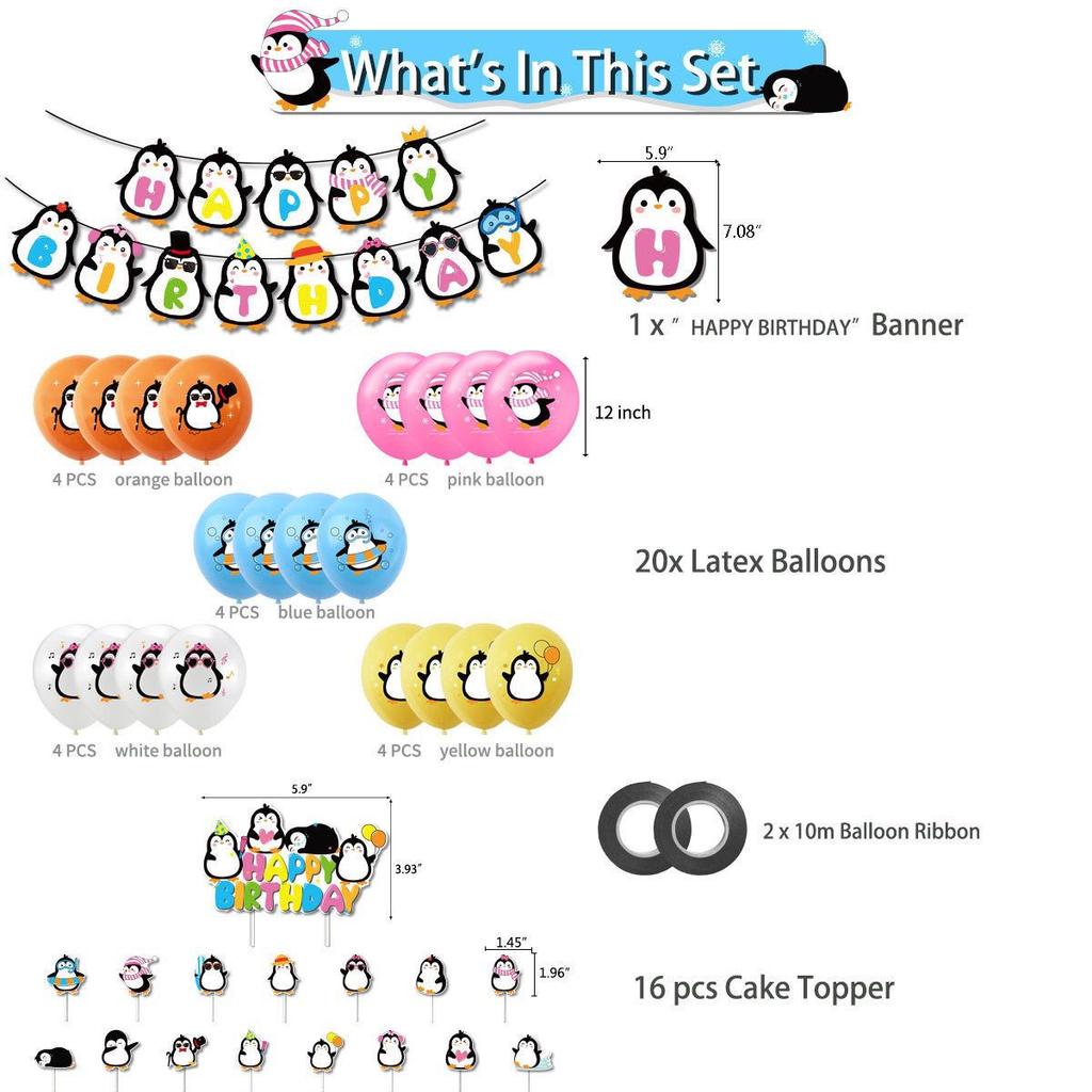 Penguin-themed Party Decoration Set, Penguin Banner Cake Insert, Balloon Set, Children's Birthday Party Supplies