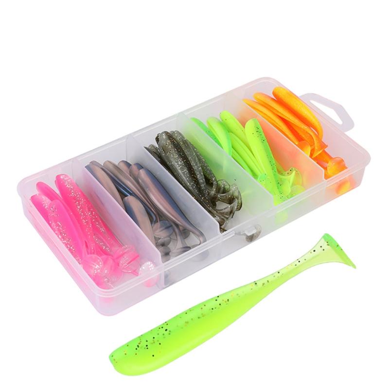 Packung mit 50 weichen Angelködern, weiche Swimbaits mit T-Schwanz, Plastik-Angelköder für Salzwasser- & Süßwasserfischerei
