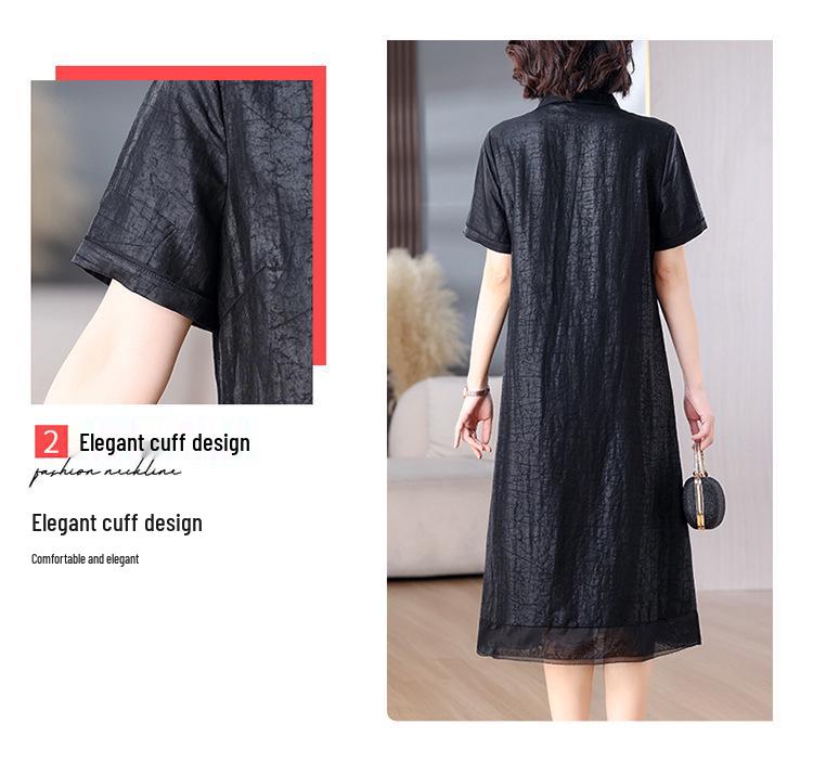 Plus Size Tummy Concealing Xiangyun Silk Dress with Cracked Pattern and New Chinese Style Cardigan