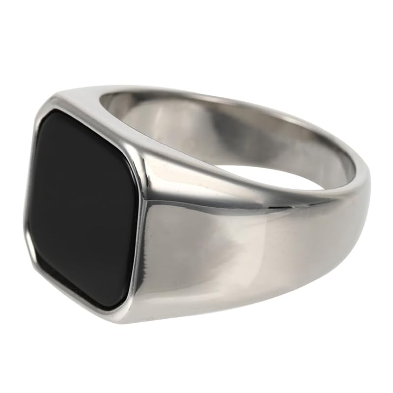 [sakuto] Ring Men's Signet Ring Stainless Steel Square Square Black (14)