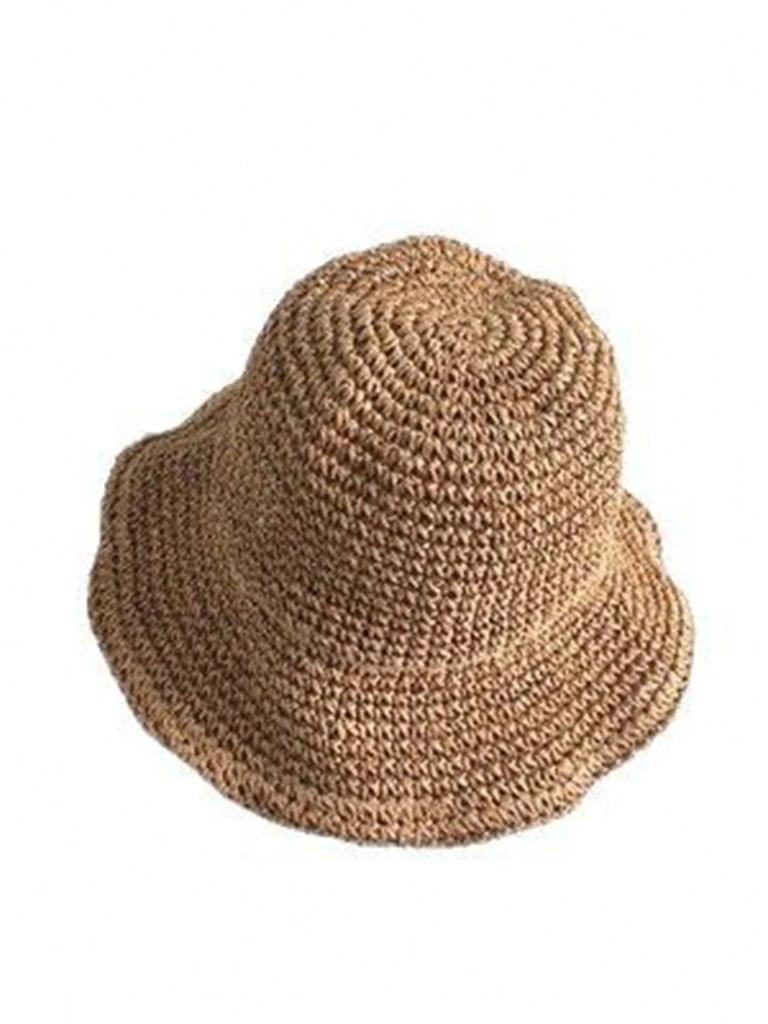1pc Women Fashion Straw Visor Hat,Outdoor Beach Sun Hat,Braided Fisherman Foldable Hat for Summer Beach Holiday Sun Protection
