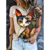 Large Size Women'S Digital Printed Short Sleeved T-shirt Crew Neck Slight Stretch Fabric, Regular Sleeve, All Seasons