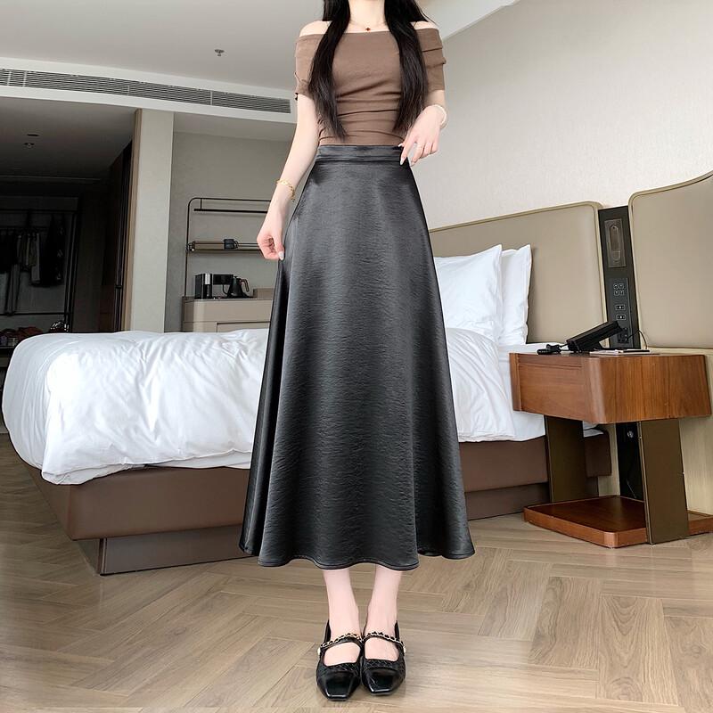 Women s Satin High-Waist A-Line Midi Skirt S