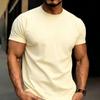 Men's Oversized Round Neck Logo T-Shirt - Solid Color, Drop Shoulder, Pure Cotton, European Size 200g
