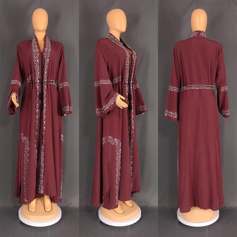 Arabic Zipper Cardigan Long Gown Indonesia Cross-Border Plus Size Women's Horn Long Sleeves Dress Open Dress