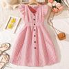 2025 Girls' Summer Striped Princess Dress with Fly Sleeves