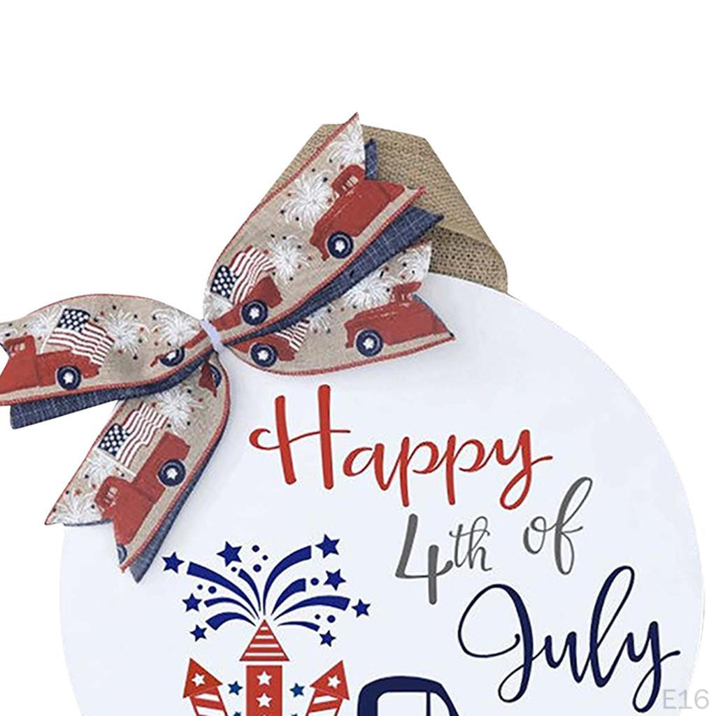Americana July 4th Patriotic Circular Sign Decoration for Home Front Door Memorial Ornament