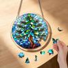 2D Acrylic Puzzle Suncatcher Window Hanging Decor Stained Glass Style Tree Design Round Ornament for Home Office Indoor Outdoor Use