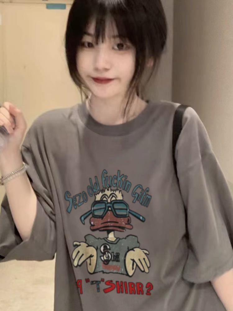 Unisex Oversized Retro Cotton T-Shirt – Short Sleeve Trendy Top for Couples