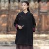 Johnature Women Vintage Shirts Tops Button Spring Chinese Style Solid Color Stand Long Sleeve Blouses