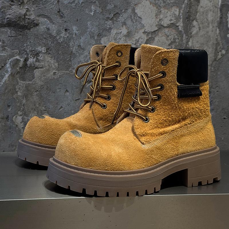 Men's and women's rhubarb boots couple's thick-soled heightening British style casual big-headed Martin boots 43156-44156-J