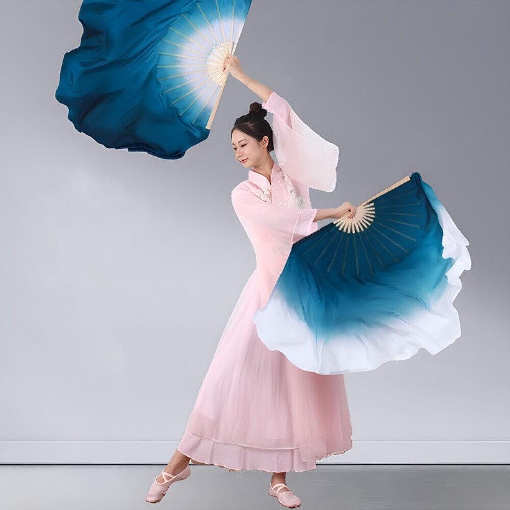 Long Silk Hand Dye Folding Fan Half Circle Belly Dance Fan Durable Classical Dance Fan  For Women