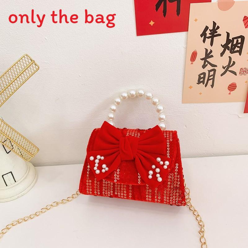 

Princess Artificial Pearl Handbag For Kids With Light Cushioning And Satin Lining For Daily Use Red