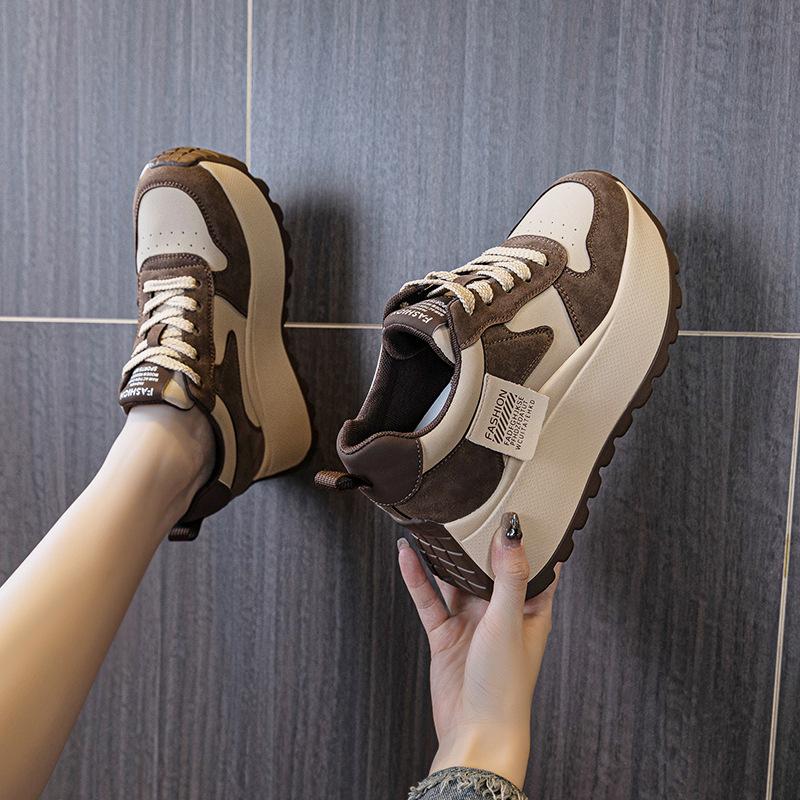 2025 Spring New Thick-soled Inner Height Increase of 8cm Color Matching Fashion Versatile Small Casual Board Shoes Sports Shoes Women
