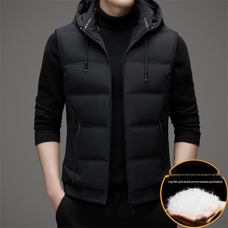 

Men s Hooded Down Vest - 90% White Duck Down, Casual Fashion Warm Outerwear 2XL чорний