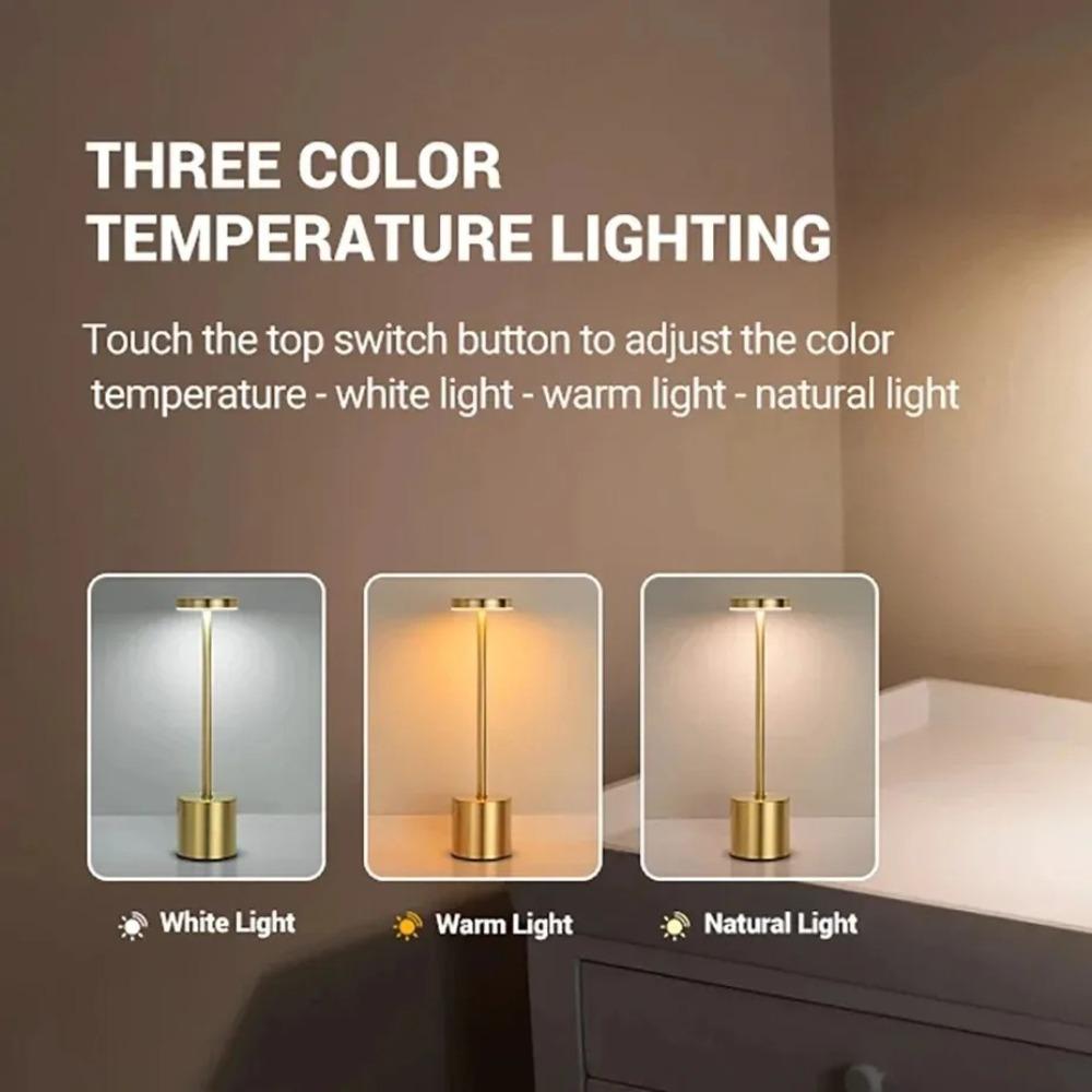 3 Color Touch Control Cordless LED Desk Lamp, Rechargeable Alloy Nordic Ambient Night Light for Bar Home Restaurant