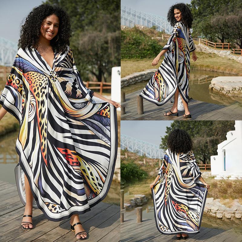 European & American Plus Size Printed Beach Cover-up Dress