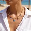 Bohemia Gold Color Starfish Conch Turtle Pendant Necklace for Women Handmade Metal Chain Necklaces Summer Beach Party Zircon