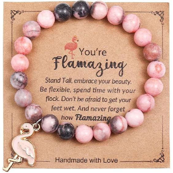 COLORFUL BLING Healing Crystal Beaded Stretch Bracelet Never Forget How Flamazing You Are Flamingo Bracelet Gifts Natural Stone Inspirational