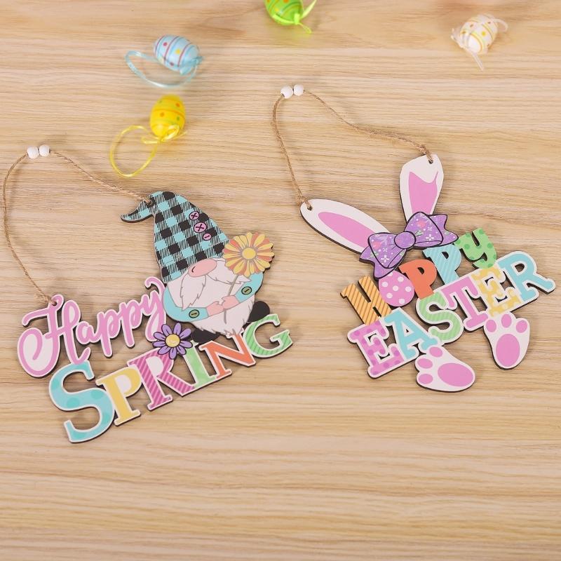 Easters Wood Hanging Sign Easters Wood Wreath Sign Happy Easters/Spring Door Sign Plaque for Front Door Wall Decors