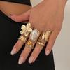 6pcs/Set Vintage Metal Flower Ring Set for Women Punk Elegant Baroque Faux Pearl Knuckle Rings Daily Wear Party Holiday Gifts