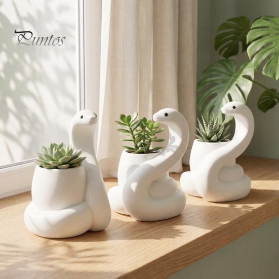 Moderne Kunst Sukkulenten Behälter Weißer Schlangenpflanzer, Dekorative Harz Pflanztopf, Design Matt Blumentopf für Kakteen Haus Büro Schreibtisch Dekor Kleine Kaktus