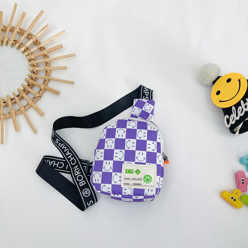New children's bag boys fashion plaid messenger bag mini smiley face breast bag girls casual change bag