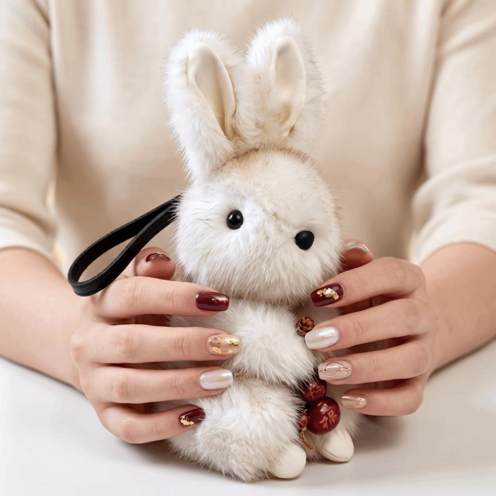 Plush Squirrel Plush Rabbit Keychain Fluffy Plush Bunny Bag Pendant Car Key Ring