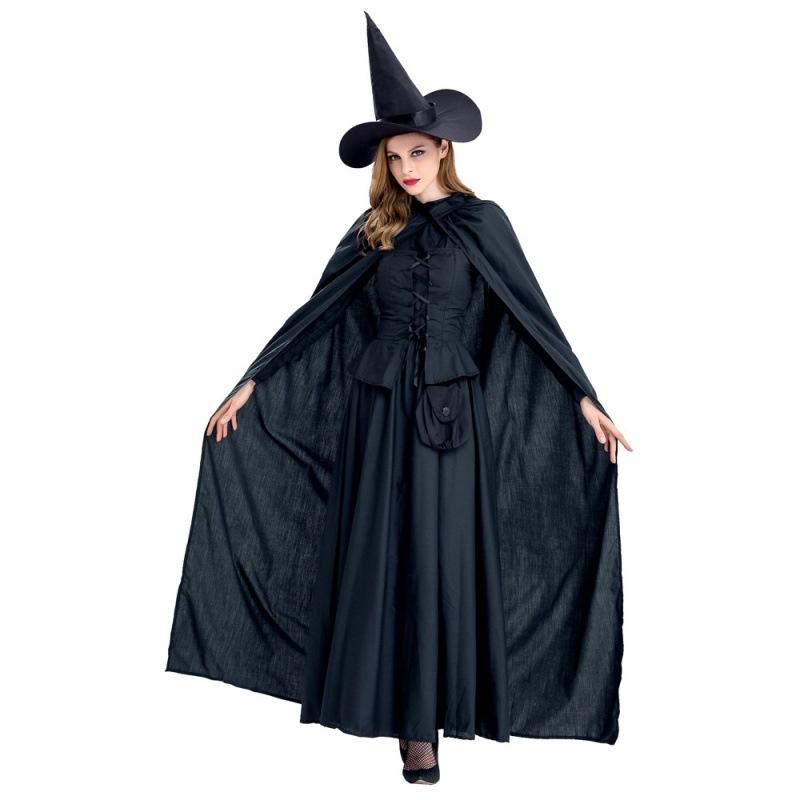 Black Witch Stylish Dress For Women Including Hat And Cloak For Role Play And Fun Halloween