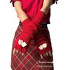 Xia Nuo Cute Angel Fingerless Wool Gloves: Warm Red Knit Christmas Arm Warmers