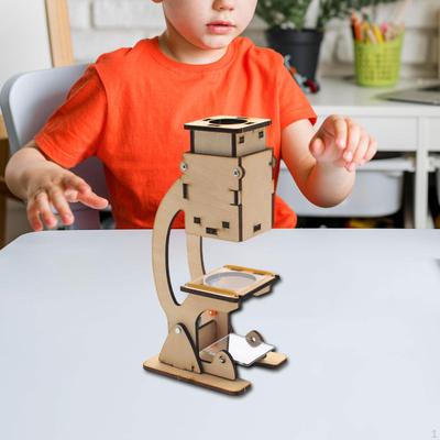 Kids DIY Microscope Science Set Educational Toy Build Your Own Wooden, Technology Gadget