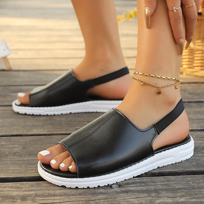 Fashion 2025 Fashion Ladies Shoes Elastic Band New Open Toe Casual Sandals Women Summer Plus Size Comfortable Best Seller Flat Sandals