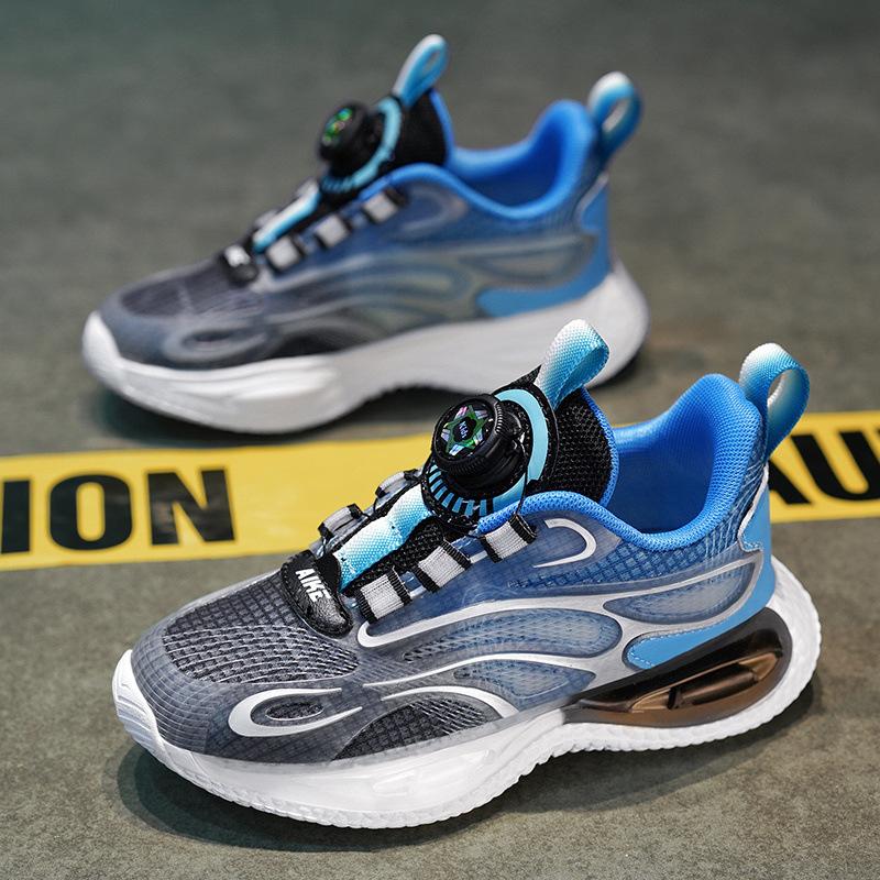 Boys' Sneakers Autumn Mesh Breathable Spring and Autumn Rotating Button Children's Shoes Boys Running Shoes Super Lightweight