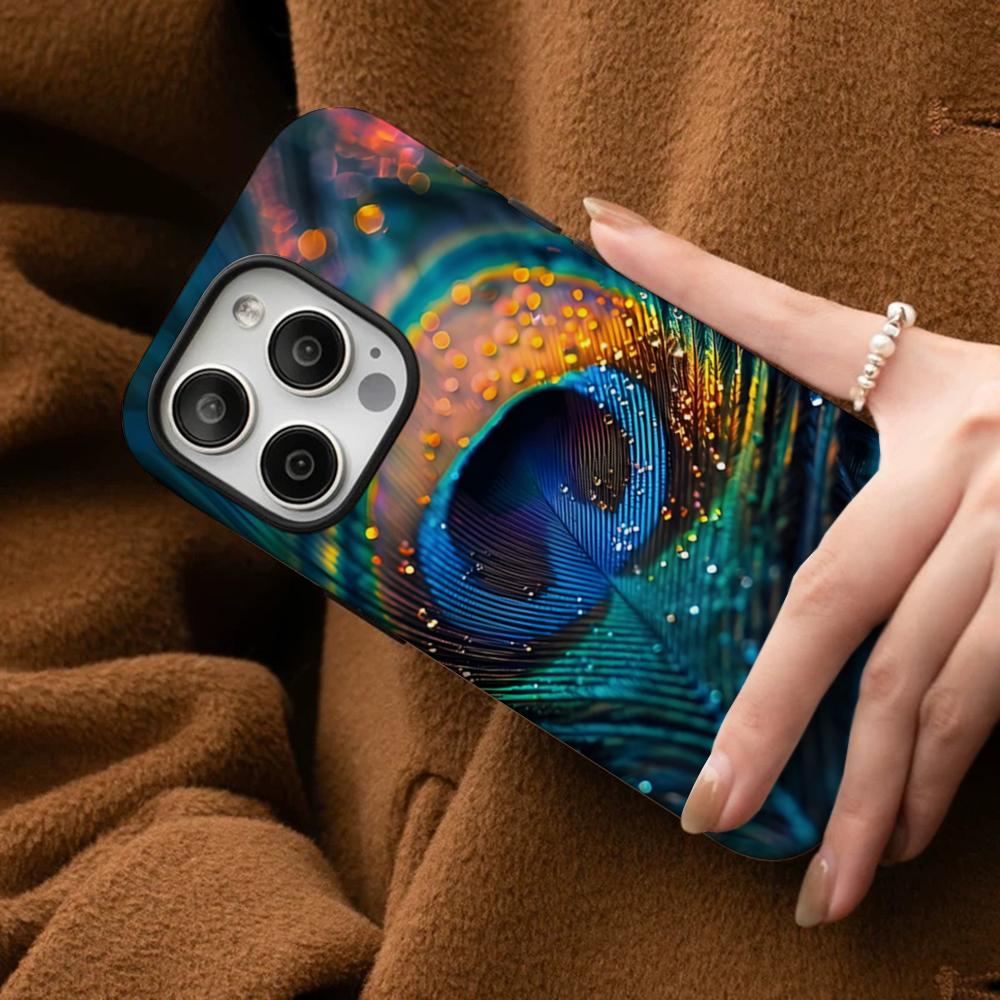 Peacock Feathers Phone Case For IPhone 16 15 14 13 12 11 Pro Max Plus Samsung S24 S23 Ultra Glossy HD Hard PC Cover