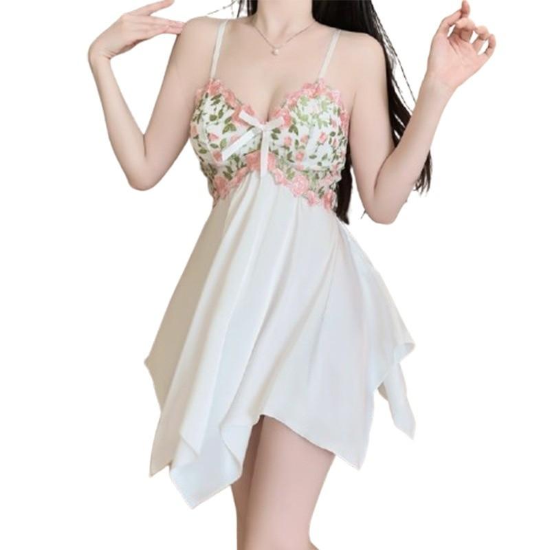Silk Satin Lingerie Set With Embroidered Deep V Neck For Lounge And Sleep