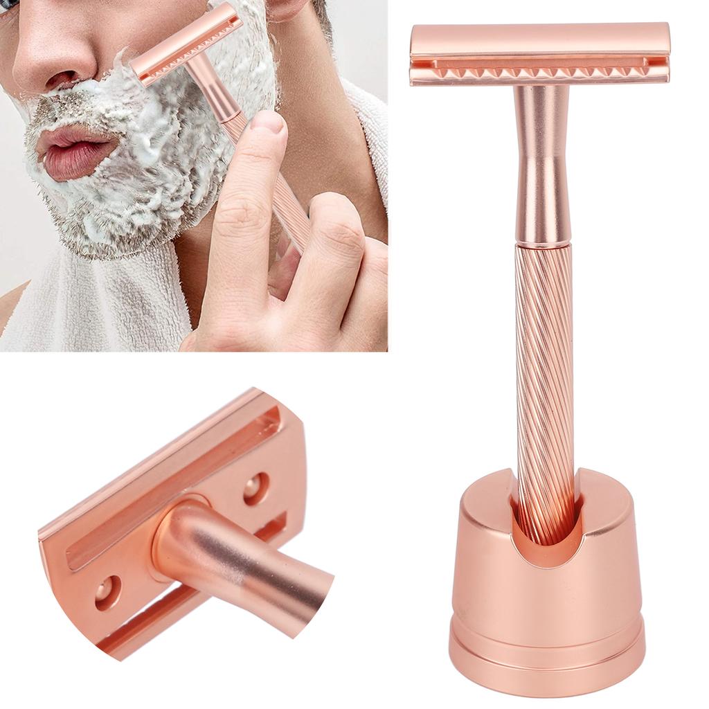 Zinc Alloy Men Portable Brass Handle Double Shaving with Base for Face Grooming