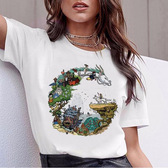 Anime Totoro T Shirt Women Top Tee Shirts Spirited Away T-Shirt Tshirt Korean Style Kawaii 90S Graphic Harajuku Female Ulzzang