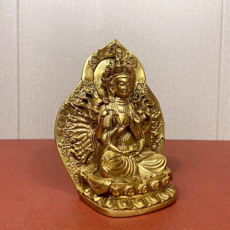 Tibetan Tantric Pure Copper Thousand-handed Guanyin Bodhisattva Buddha Statue Home Living Decoration