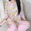 New Chinese national style cotton and silk pajamas women's spring and summer medium-sleeved wide-leg pants can be worn outside loungewear high-end