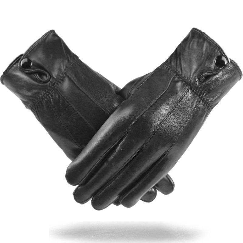 1pair Men's PU Leather Winter Autumn Driving Keep Warm Gloves Fleece Tactical Gloves Black Outdoor Sports Waterproof Mitten